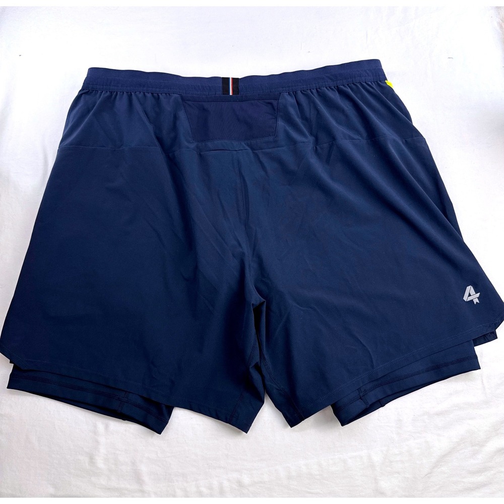 Fourlaps Mens XL 7 Inch 2-in-1 Training Shorts Navy Blue Yellow Activewear - Picture 4 of 6